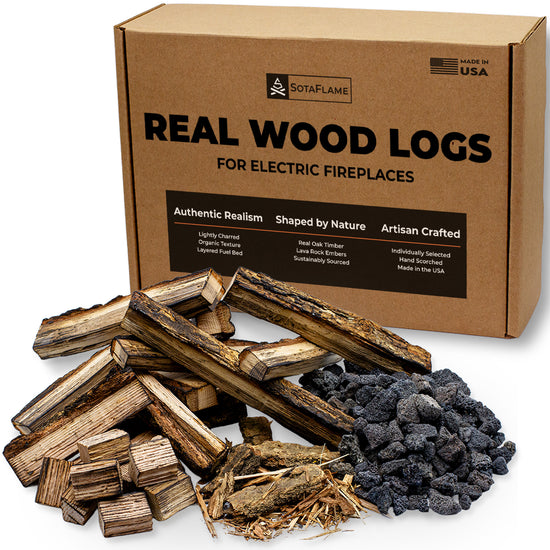 Slim Oak & Ember Real Wood Log Kit - for Shallow Depth Linear Electric Fireplaces